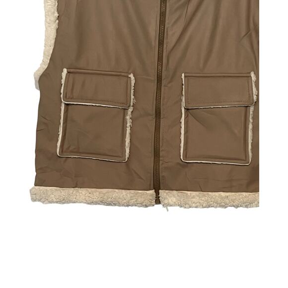 Boohoo Vest Womens Size 10 Tan Faux Leather Sherpa Lined Pockets Full Zip NWT - Picture 5 of 8